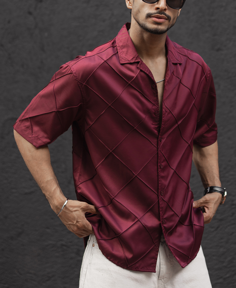 wine-oversized-half-sleeves-shirt