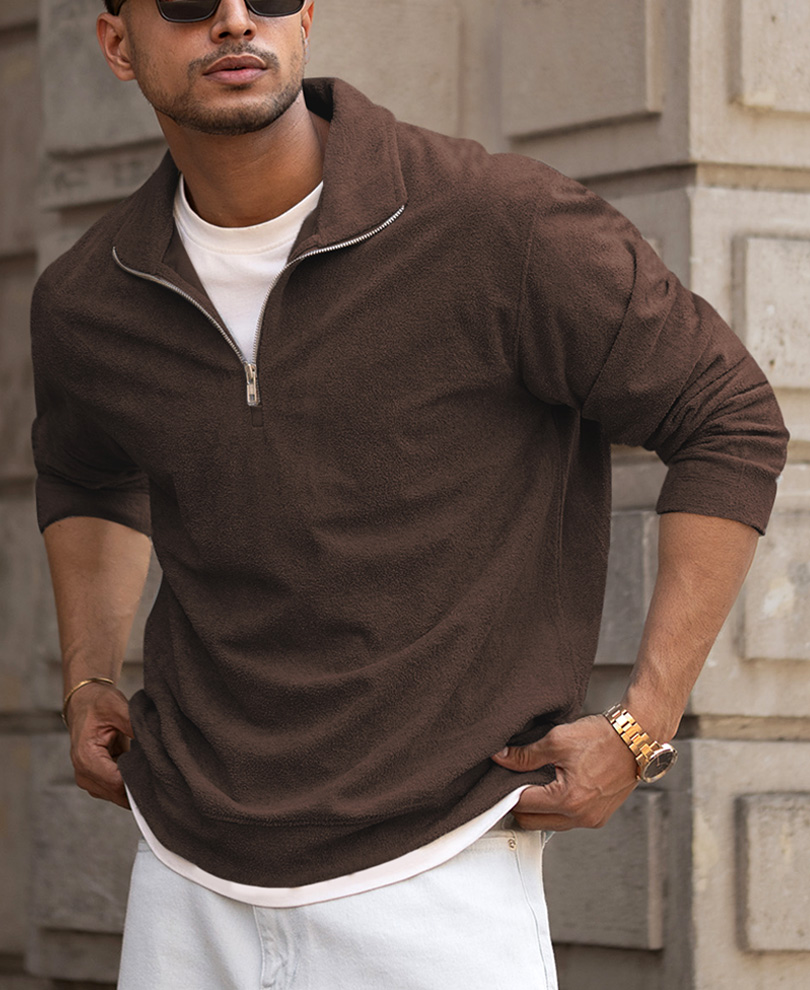 brown-quarter-zip-polo-t-shirt