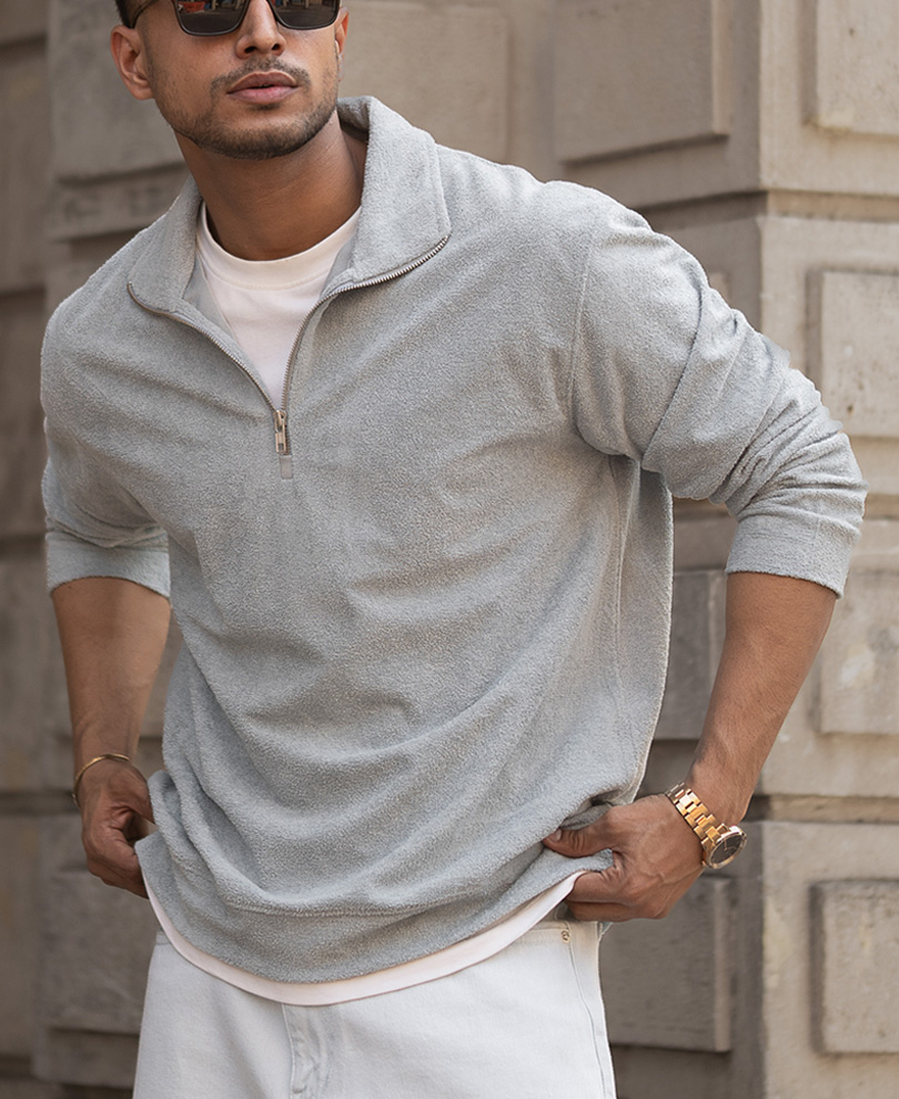 grey-quarter-zip-polo-t-shirt