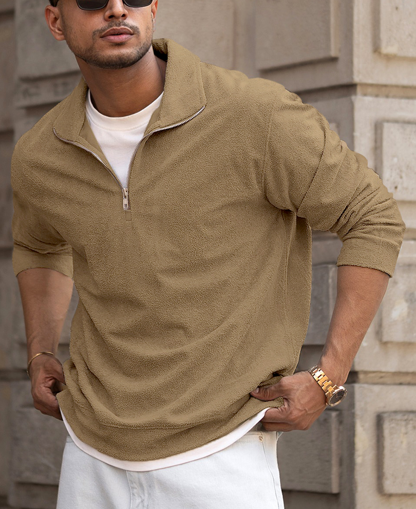 camel-quarter-zip-regular-fit-t-shirt