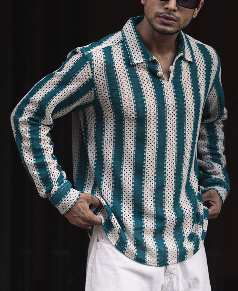 sea-green-and-off-white-crochet-striped-regular-fit-full-sleeve-shirt