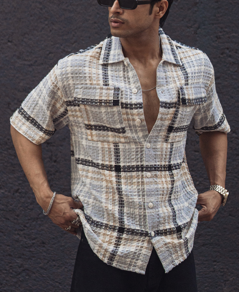 multicolor-waffle-checked-oversized-half-sleeves-shirt