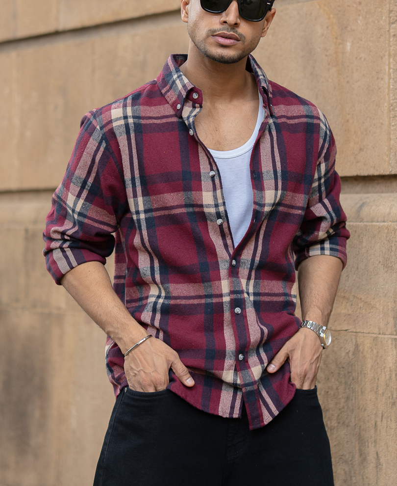 maroon-flannel-regular-fit-checks-shirt