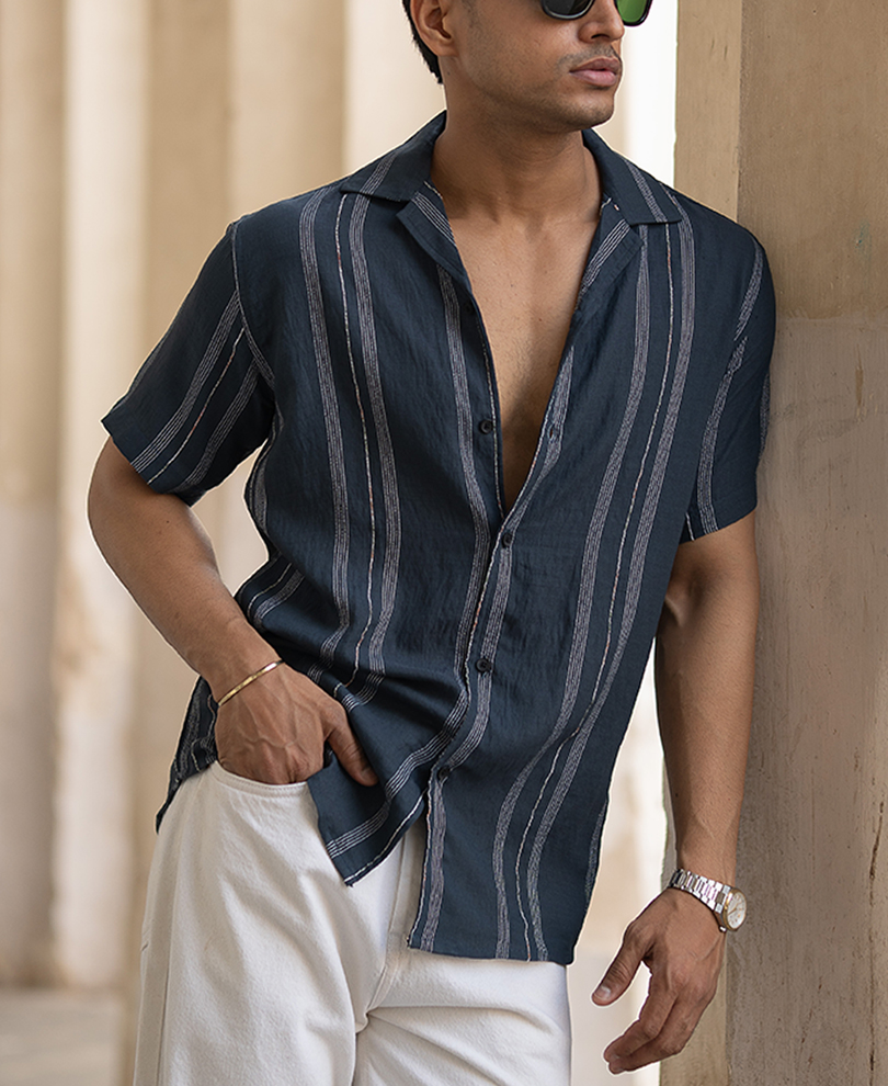 navy-regular-fit-striped-half-sleeves-shirt
